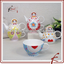 russian dolls ceramic tea pot with cup